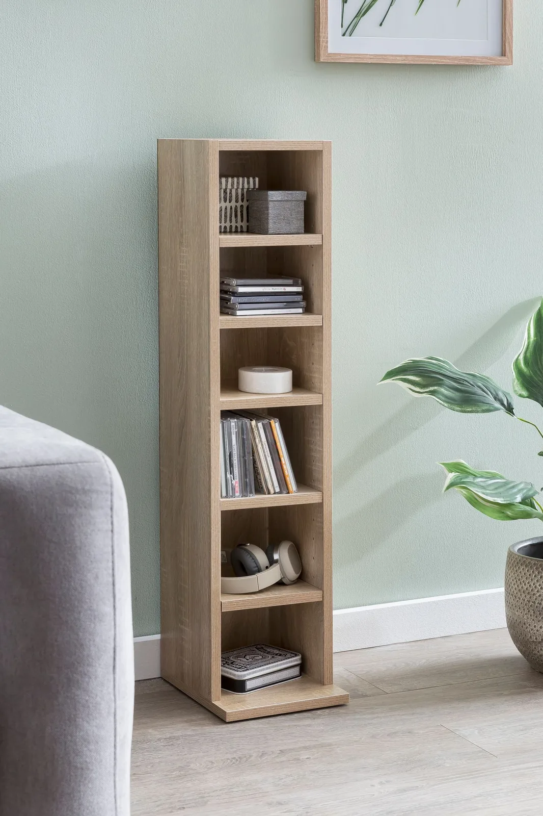 FineBuy Design Bücherregal SV51375 mit 6 Fächern 21 x 91 x 25,5 cm, Standregal Holz Regal Freistehend Flur, Schmales Wandregal Kinderzimmer, Nischenregal Modern