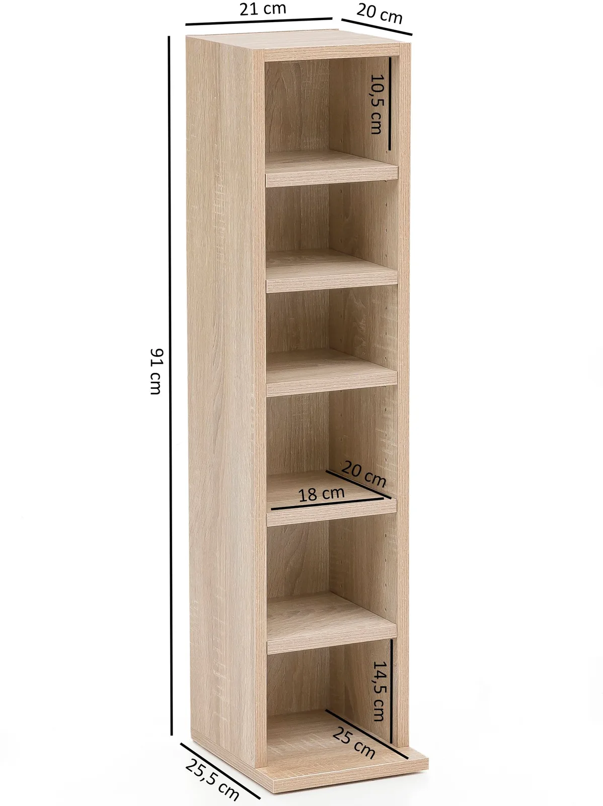 FineBuy Design Bücherregal SV51375 mit 6 Fächern 21 x 91 x 25,5 cm, Standregal Holz Regal Freistehend Flur, Schmales Wandregal Kinderzimmer, Nischenregal Modern