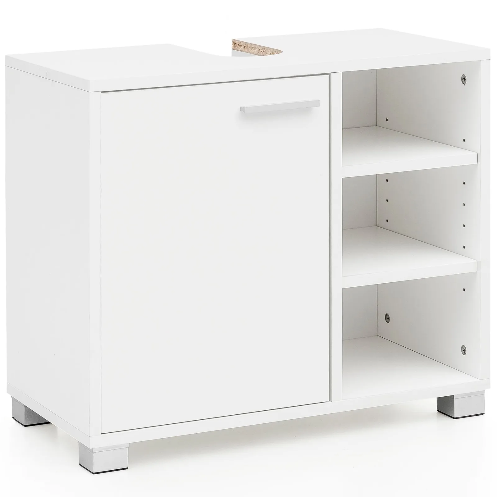 FineBuy Waschbeckenunterschrank 60x55x32 cm weiß mit Tür, Unterschrank Waschbecken Badezimmer, Waschtischunterschrank mit Fächern, Badezimmerschrank mit Ablage