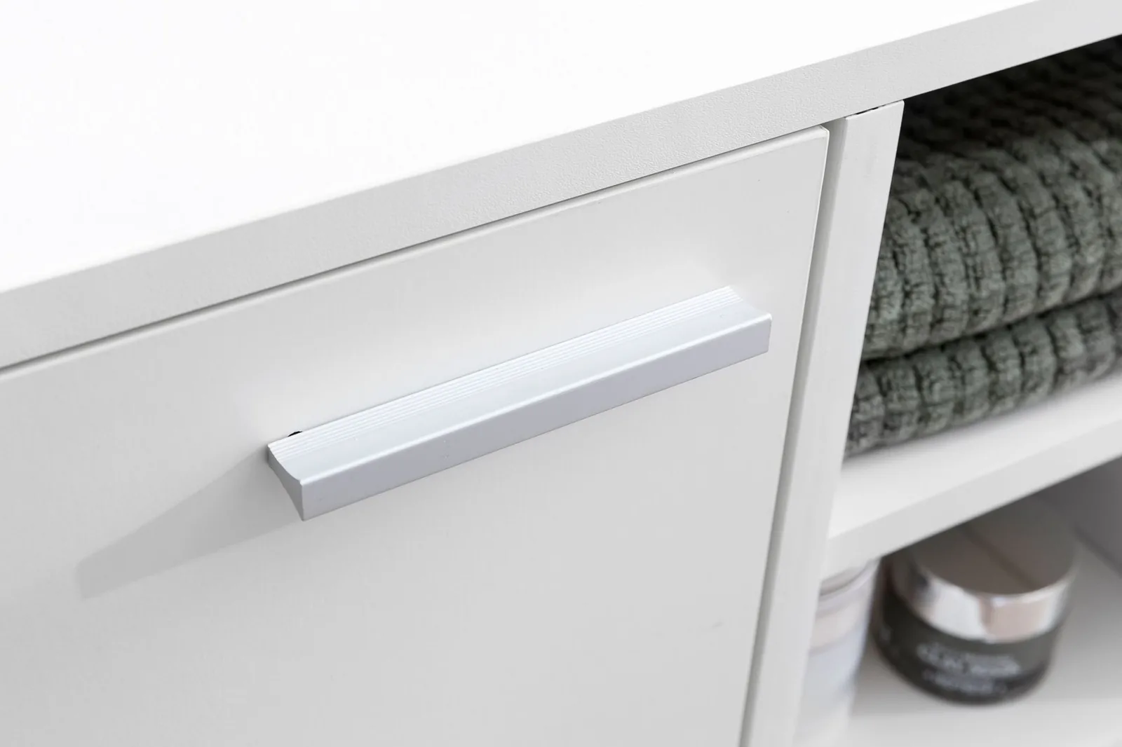 FineBuy Waschbeckenunterschrank 60x55x32 cm weiß mit Tür, Unterschrank Waschbecken Badezimmer, Waschtischunterschrank mit Fächern, Badezimmerschrank mit Ablage