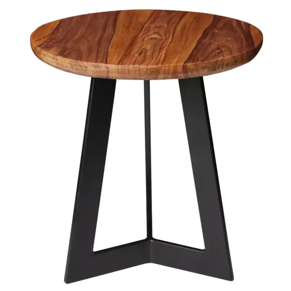 FineBuy Beistelltisch SV51462 Sheesham Holz Metall Couchtisch, Industrial Style Echtholz Hocker Wohnzimmer, Holztisch Sofatisch Metallbeine, Anstelltisch Dekotisch