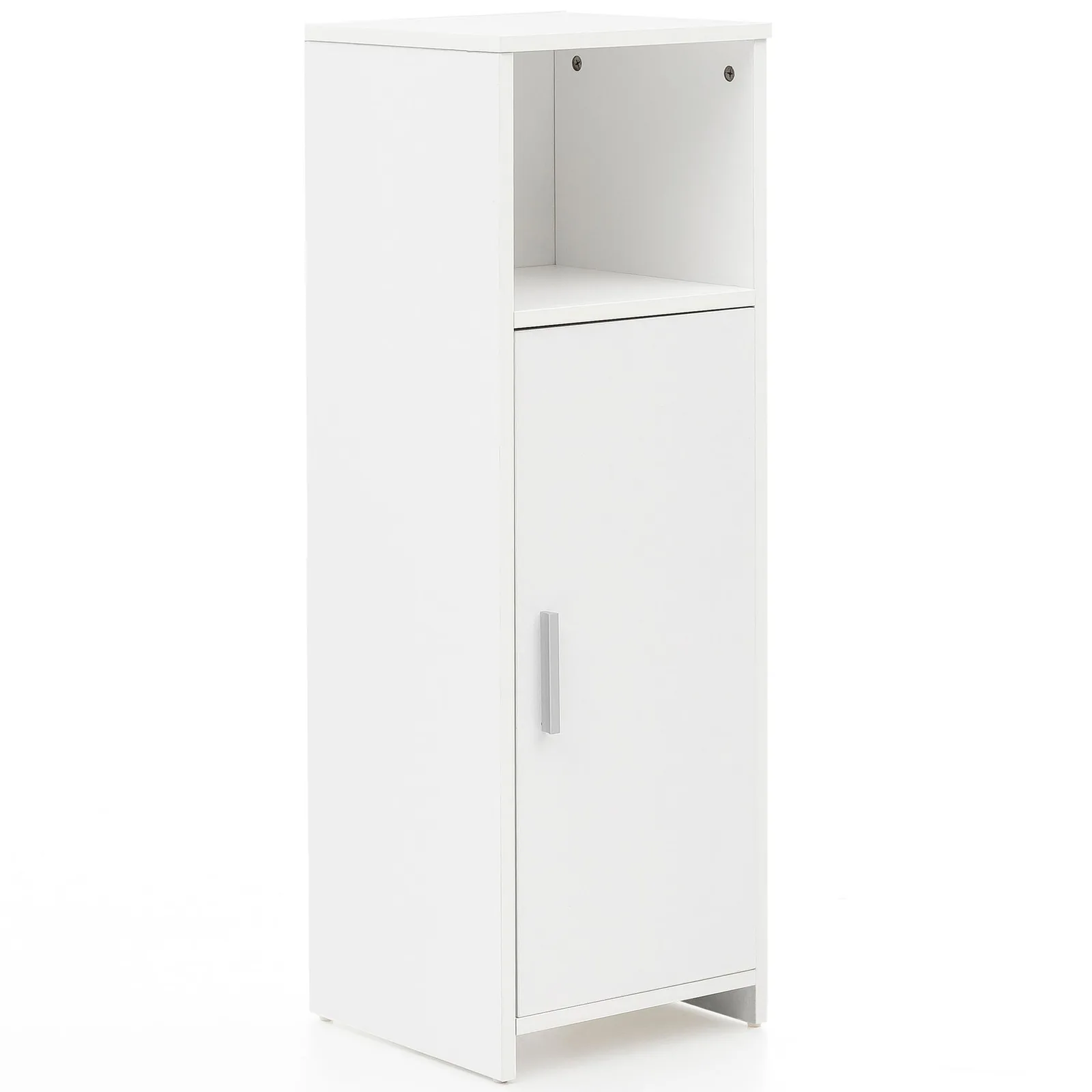 FineBuy Badschrank 30 x 95,5 x 30 cm Weiß Holz mit Tür und Ablagefach, Kleiner Bad-Schrank Beistellschrank Stehend, Badregal Schmal Freistehend Badezimmerkommode, Badmöbel Badezimmermöbel