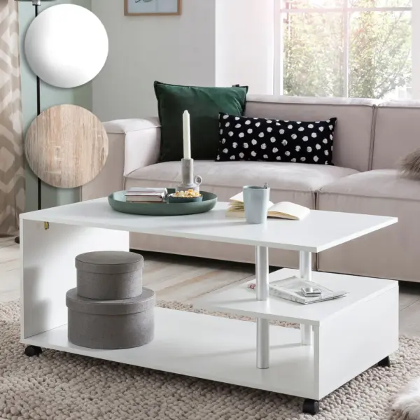 FineBuy Design Couchtisch 105 x 48,5 x 60 cm Drehbar mit Rollen, Wohnzimmertisch Coffee Table, Sofatisch Loungetisch Holz, Kaffeetisch mit Stauraum