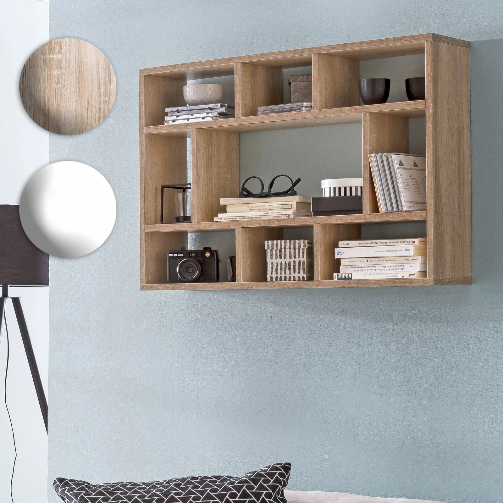 FineBuy Wandregal 75x51x16 cm Holz Hängeregal Modern, Design Wandboard Freischwebend, Holzregal Regal für die Wand, Bücherregal Schmal, Dekoregal Schweberegal Wohnzimmer