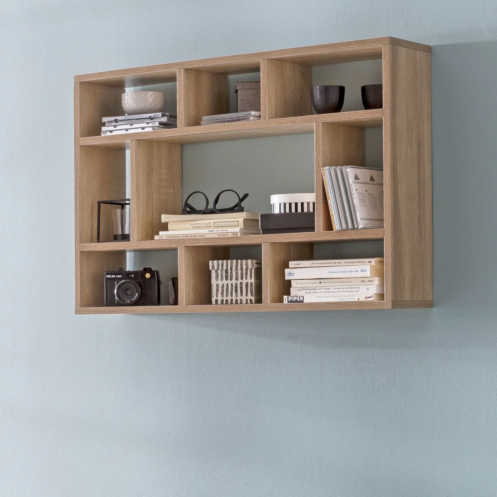 FineBuy Wandregal 75x51x16 cm Holz Hängeregal Modern, Design Wandboard Freischwebend, Holzregal Regal für die Wand, Bücherregal Schmal, Dekoregal Schweberegal Wohnzimmer
