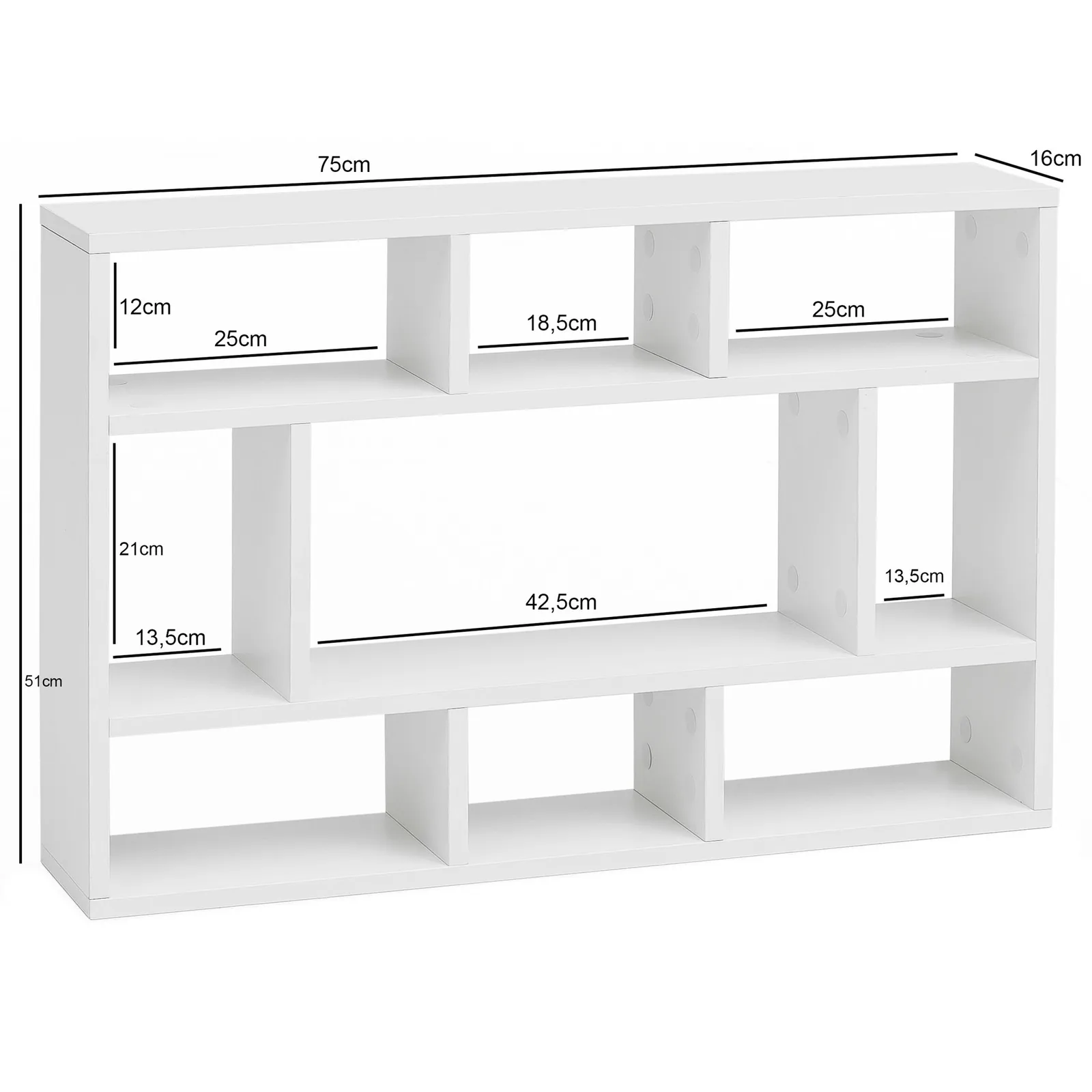 FineBuy Wandregal 75x51x16 cm Holz Hängeregal Modern, Design Wandboard Freischwebend, Holzregal Regal für die Wand, Bücherregal Schmal, Dekoregal Schweberegal Wohnzimmer