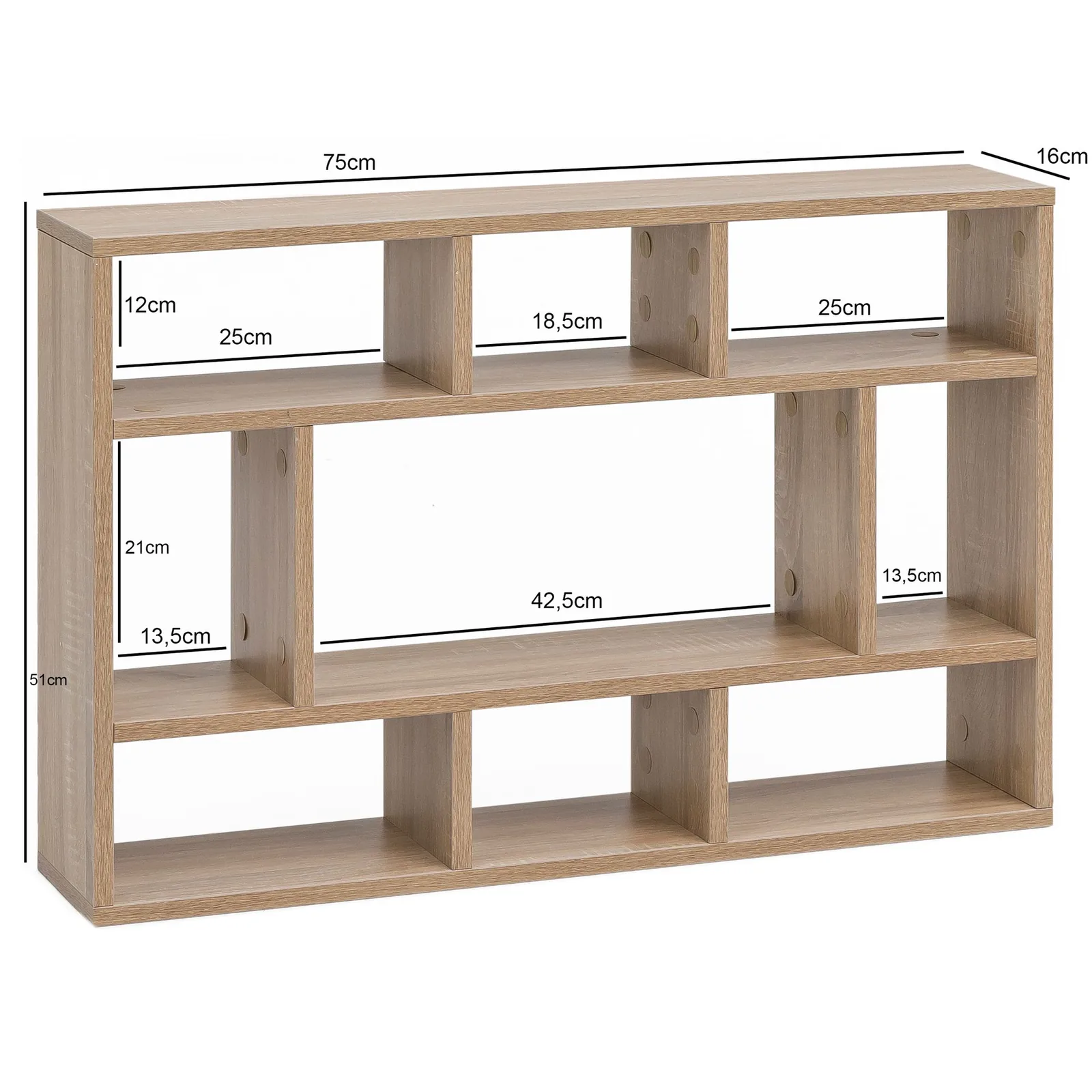FineBuy Wandregal 75x51x16 cm Holz Hängeregal Modern, Design Wandboard Freischwebend, Holzregal Regal für die Wand, Bücherregal Schmal, Dekoregal Schweberegal Wohnzimmer