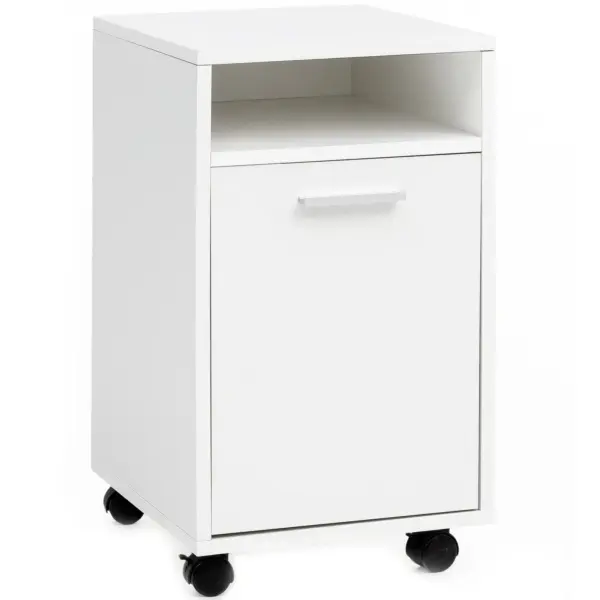 FineBuy Rollcontainer Holz 33x60x38cm Schubladenschrank Büro Container, Schreibtischcontainer mit Tür & Ablage, Bürocontainer Beistellcontainer mit Rollen, Kleiner Schubladencontainer