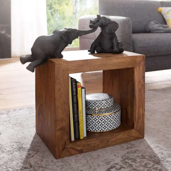 FineBuy Standregal Massivholz Sheesham 33x44x44 cm Cube Regal, Beistelltisch braun Wohnzimmermöbel Echtholz Couchtisch viereckig Anstelltisch