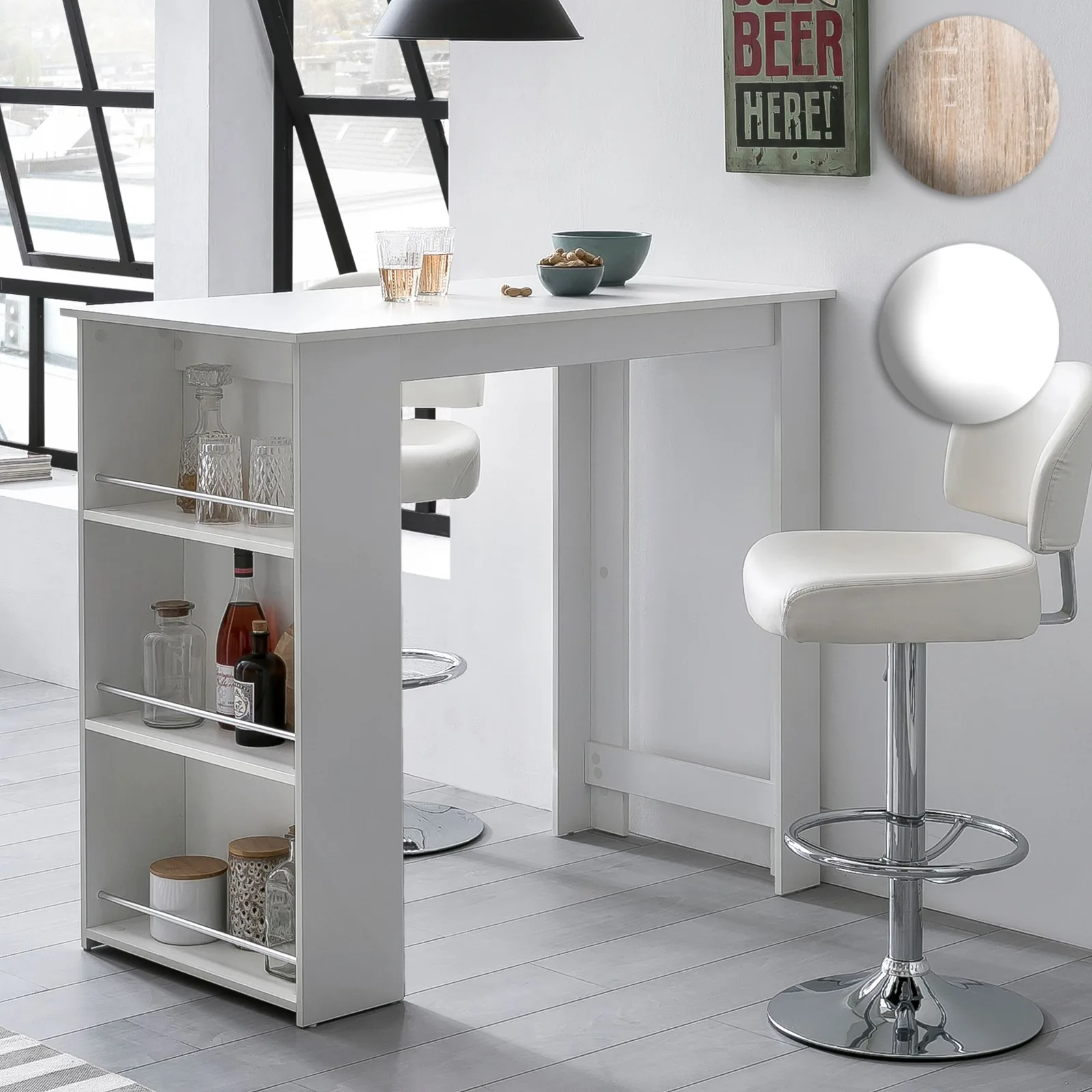 FineBuy Bartisch 120 x 60 cm Stehtisch Holz Küchenbartisch, Bartresen mit integriertem Regal, Tresentisch mit Bar, Tresen Küchen Tisch