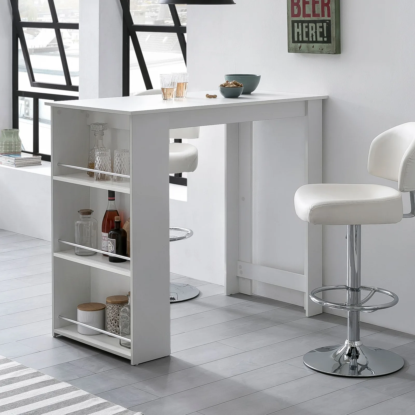 FineBuy Bartisch 120 x 60 cm Stehtisch Holz Küchenbartisch, Bartresen mit integriertem Regal, Tresentisch mit Bar, Tresen Küchen Tisch