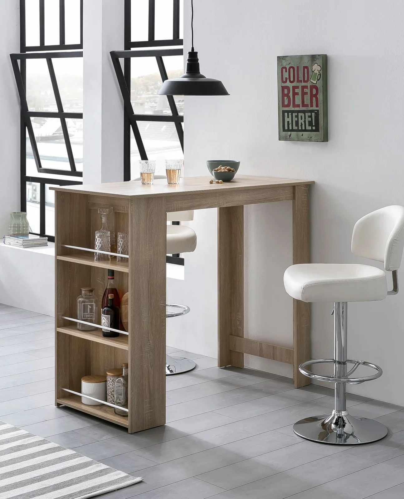 FineBuy Bartisch 120 x 60 cm Stehtisch Holz Küchenbartisch, Bartresen mit integriertem Regal, Tresentisch mit Bar, Tresen Küchen Tisch