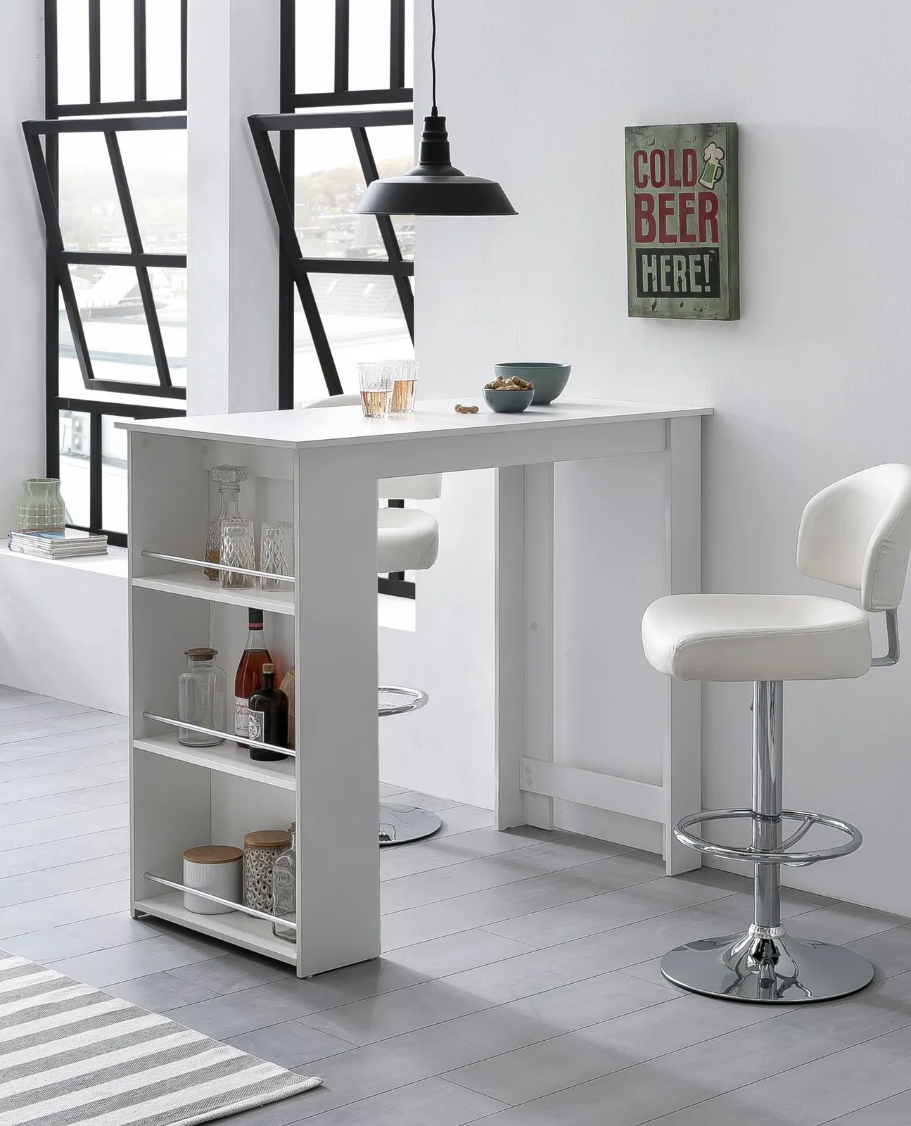 FineBuy Bartisch 120 x 60 cm Stehtisch Holz Küchenbartisch, Bartresen mit integriertem Regal, Tresentisch mit Bar, Tresen Küchen Tisch