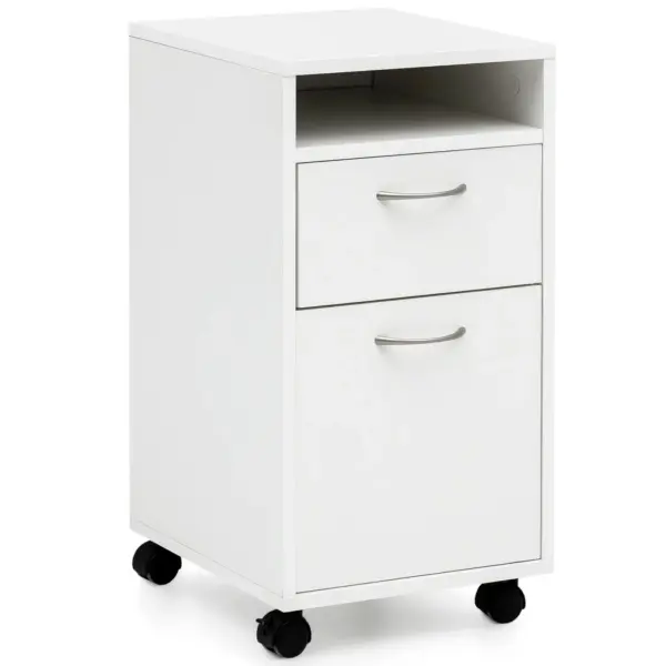 FineBuy Rollcontainer 33x63x38 cm Schreibtisch-Unterschrank Holz, Roll-Kommode Modern, Bürocontainer Schubladenschrank mit Tür, Kleiner Schreibtischschrank mit Rollen