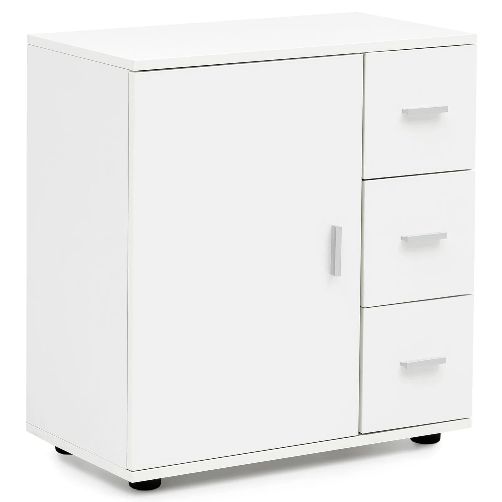 FineBuy Badschrank Weiß 60cm Midi-Schrank mit Tür & Schubladen, Kleiner Beistellschrank Matt, Badregal Schmal Freistehend Badezimmerkommode, Badmöbel Badezimmermöbel