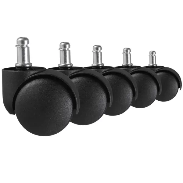 FineBuy 5er Set gebremste Weichboden-Rollen für Bürostuhl 11 mm Stift / Durchmesser 50 mm, Premium Teppichrollen in Schwarz, Dreh-stuhlrollen für weiche Böden
