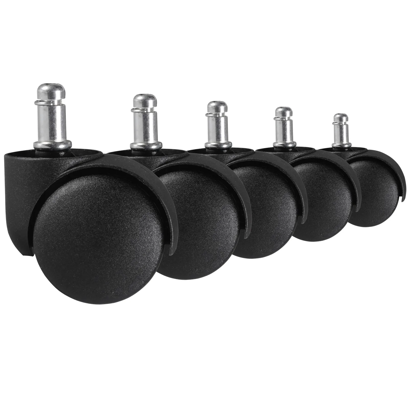 FineBuy 5er Set gebremste Weichboden-Rollen für Bürostuhl 11 mm Stift / Durchmesser 50 mm, Premium Teppichrollen in Schwarz, Dreh-stuhlrollen für weiche Böden