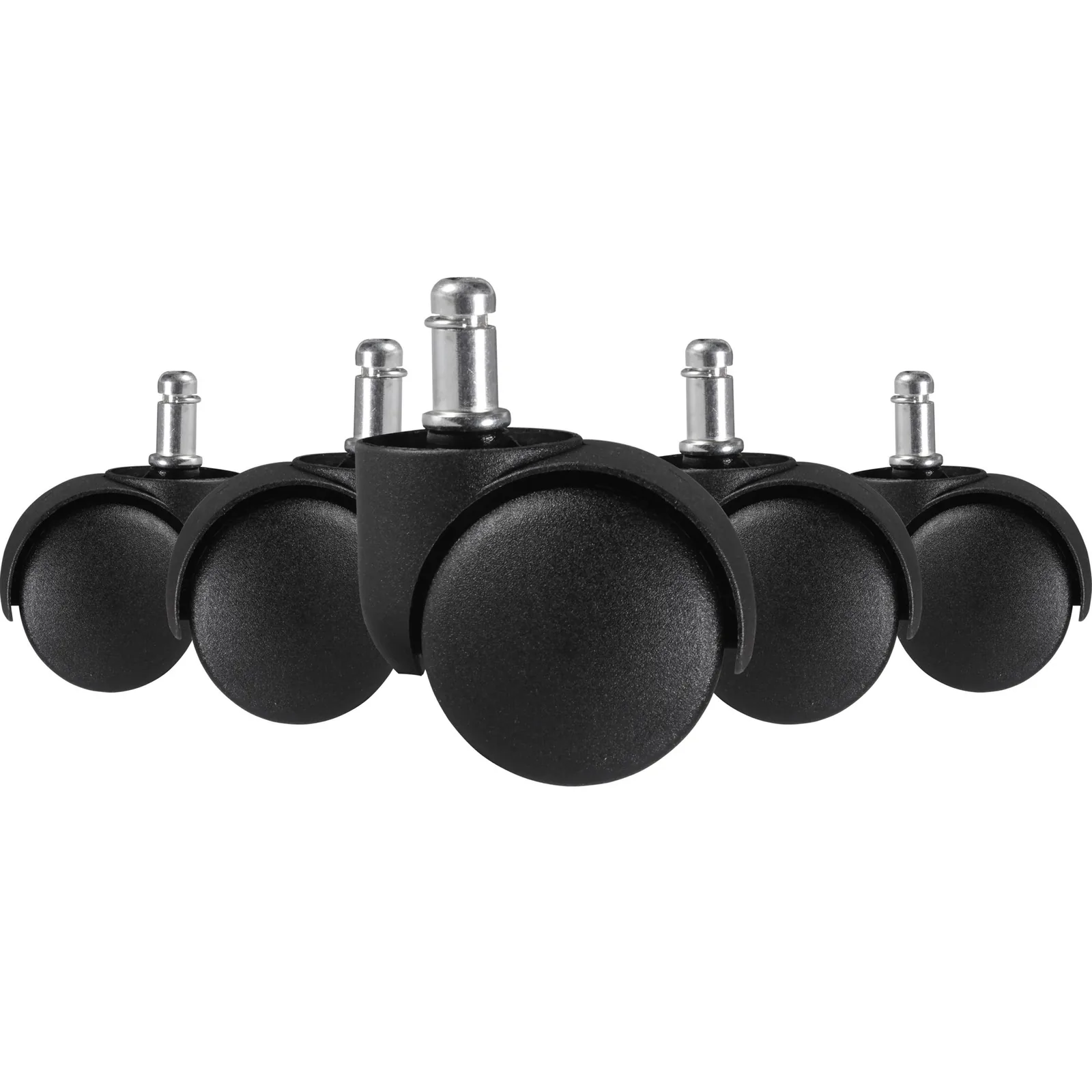 FineBuy 5er Set gebremste Weichboden-Rollen für Bürostuhl 11 mm Stift / Durchmesser 50 mm, Premium Teppichrollen in Schwarz, Dreh-stuhlrollen für weiche Böden