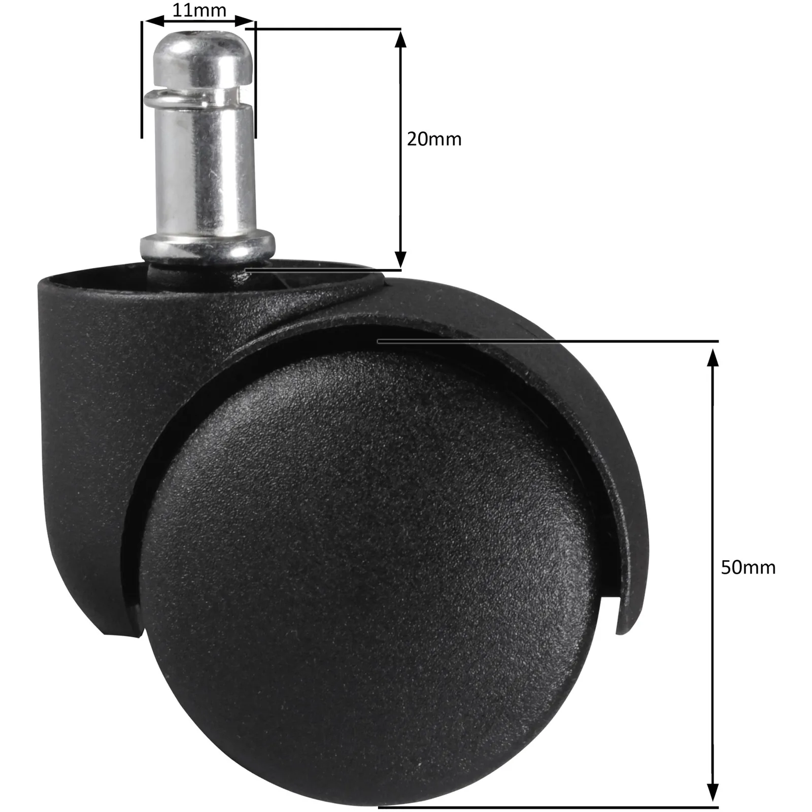 FineBuy 5er Set gebremste Weichboden-Rollen für Bürostuhl 11 mm Stift / Durchmesser 50 mm, Premium Teppichrollen in Schwarz, Dreh-stuhlrollen für weiche Böden