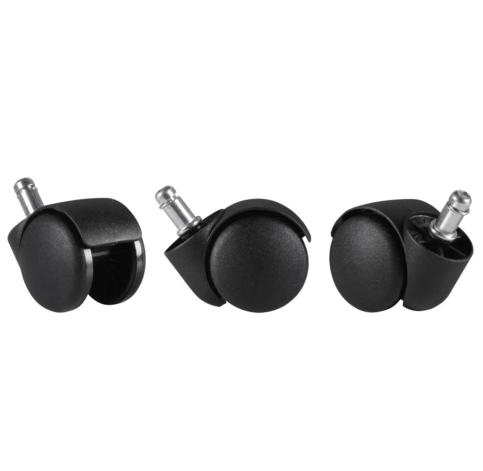 FineBuy 5er Set gebremste Weichboden-Rollen für Bürostuhl 11 mm Stift / Durchmesser 50 mm, Premium Teppichrollen in Schwarz, Dreh-stuhlrollen für weiche Böden