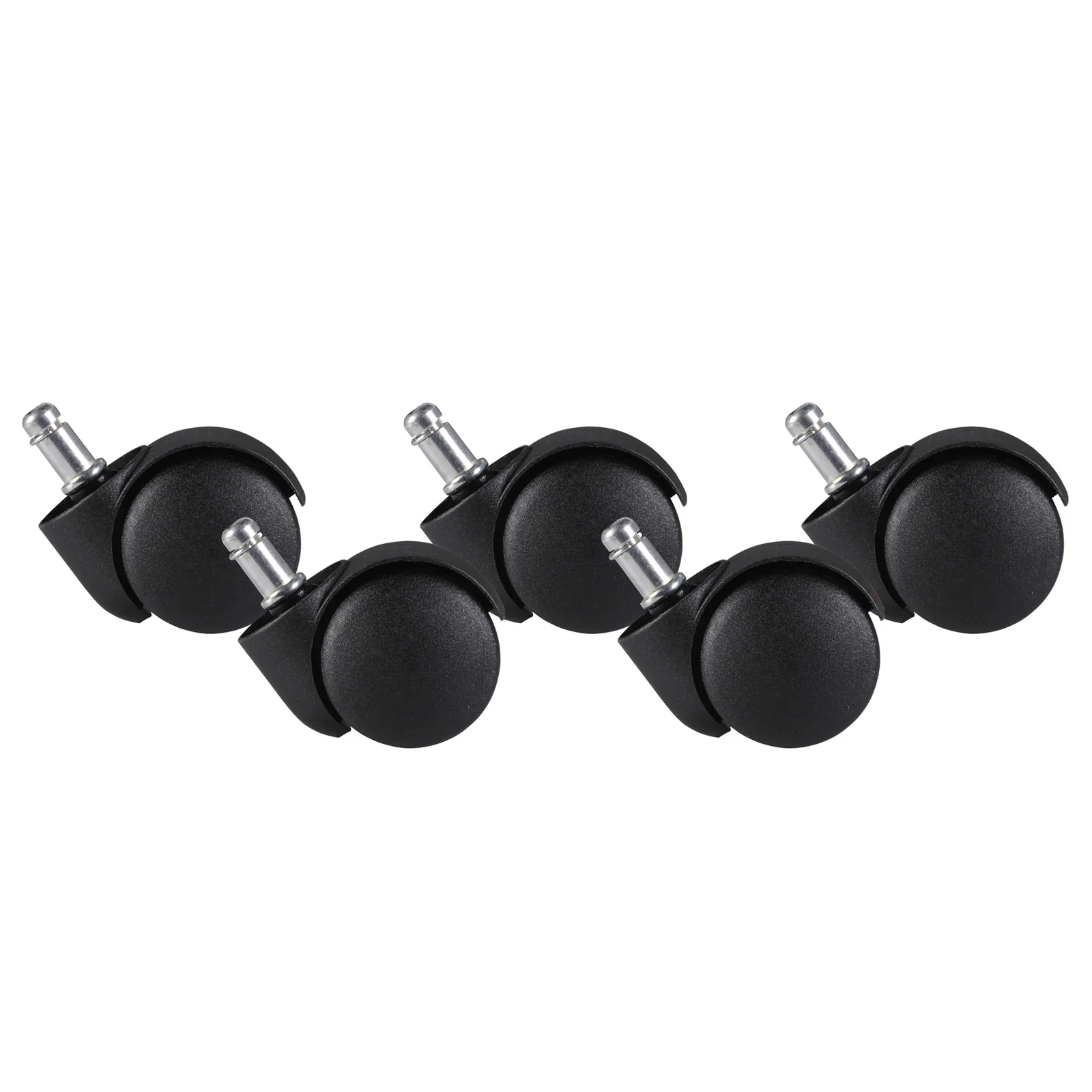 FineBuy 5er Set gebremste Weichboden-Rollen für Bürostuhl 11 mm Stift / Durchmesser 50 mm, Premium Teppichrollen in Schwarz, Dreh-stuhlrollen für weiche Böden