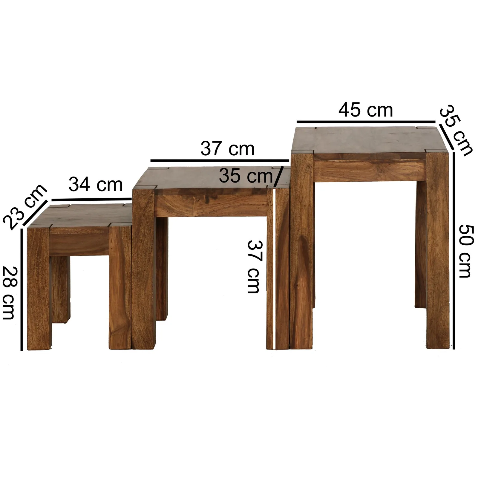 FineBuy 3er Set Satztisch Massivholz Sheesham Wohnzimmertisch Beistelltisch braun Naturholz Couchtisch Echtholz Anstelltisch
