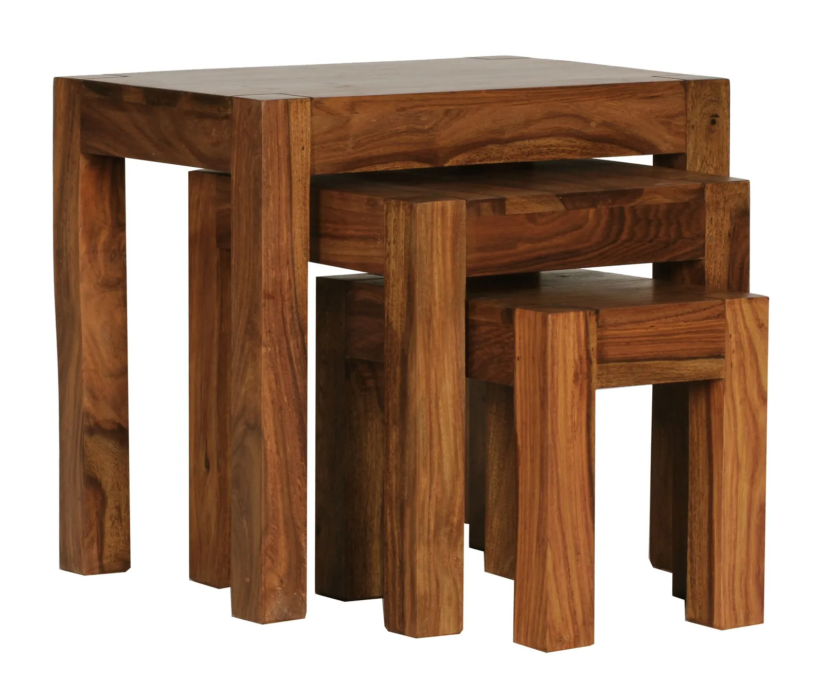 FineBuy 3er Set Satztisch Massivholz Sheesham Wohnzimmertisch Beistelltisch braun Naturholz Couchtisch Echtholz Anstelltisch