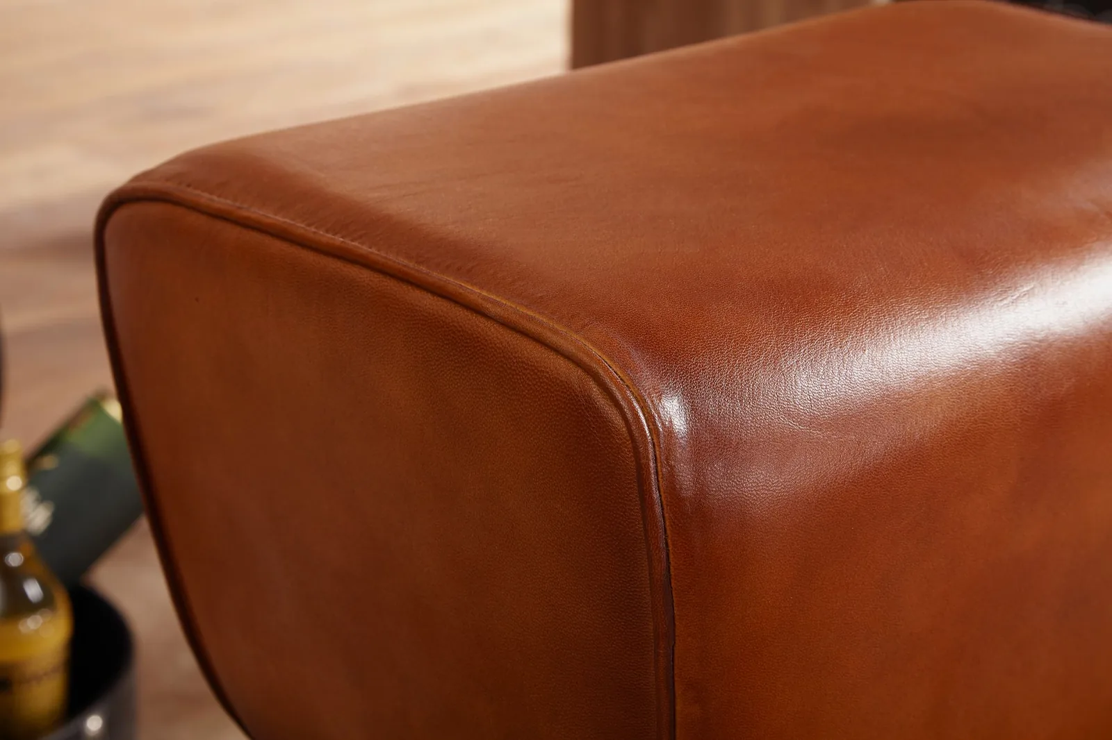 FineBuy Barhocker Turnbock 43x75x43 cm Mango Massivholz / Echtleder, Design Barstuhl Braun, Lederhocker ohne Lehne, Country Hocker Tresenstuhl