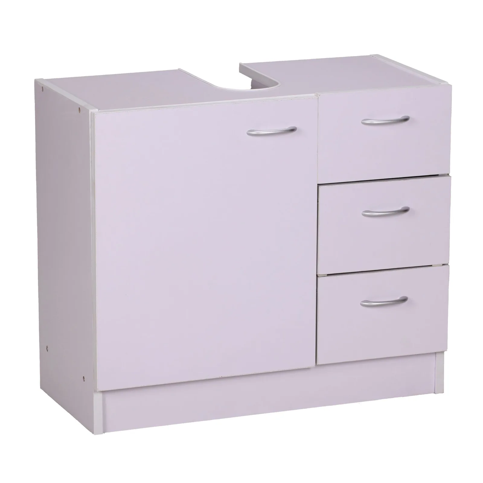 FineBuy Waschbecken-Unterschrank 54 x 63 x 30 cm weiß mit 1 Tür und 3 Schubladen, Unterstellschrank Bad mit Siphonausschnitt, Bad-Schrank klein Waschbecken