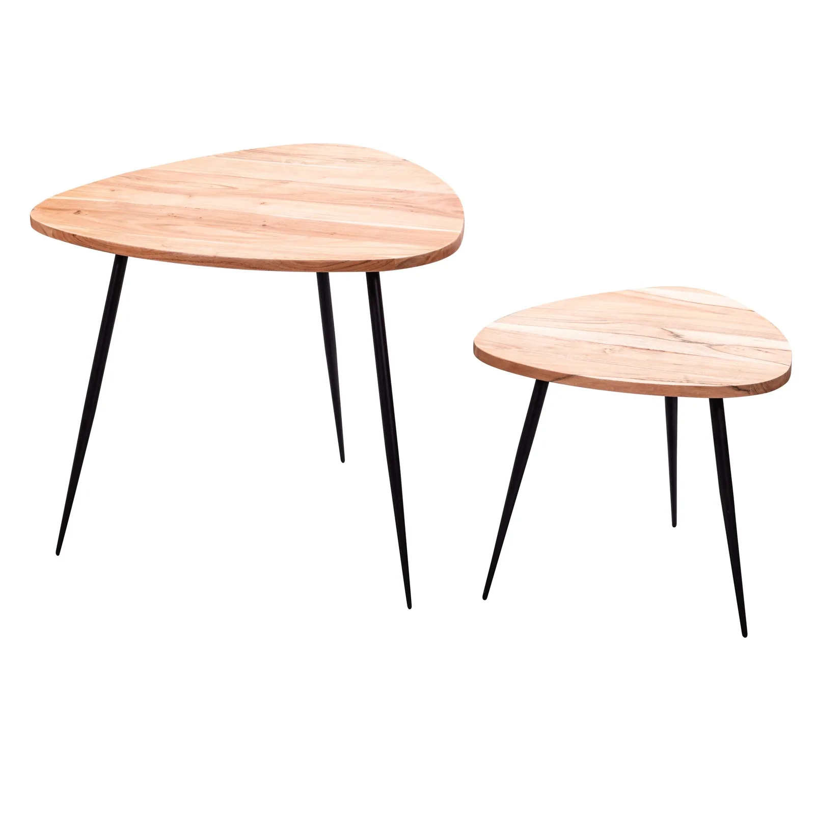 FineBuy 2er Set Satztisch Akazie Massivholz / Metall Couchtisch Klein, Design Beistelltisch Set Zwei Holz-Tische, Wohnzimmertisch Tisch Metallgestell