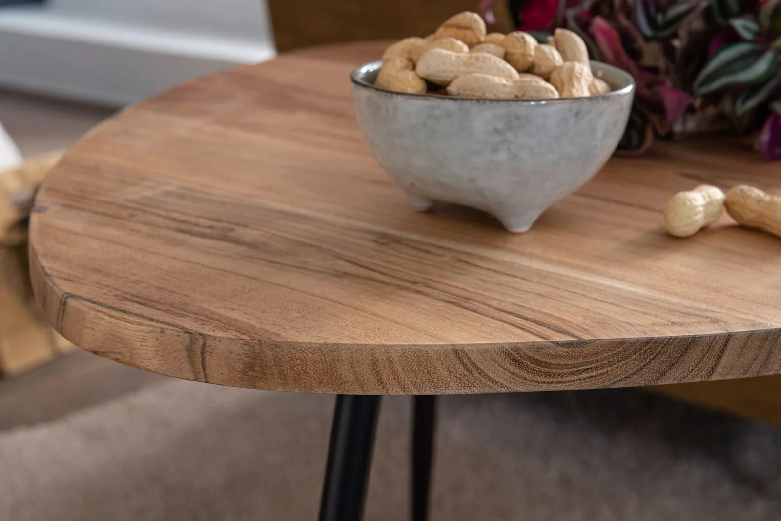 FineBuy 2er Set Satztisch Akazie Massivholz / Metall Couchtisch Klein, Design Beistelltisch Set Zwei Holz-Tische, Wohnzimmertisch Tisch Metallgestell