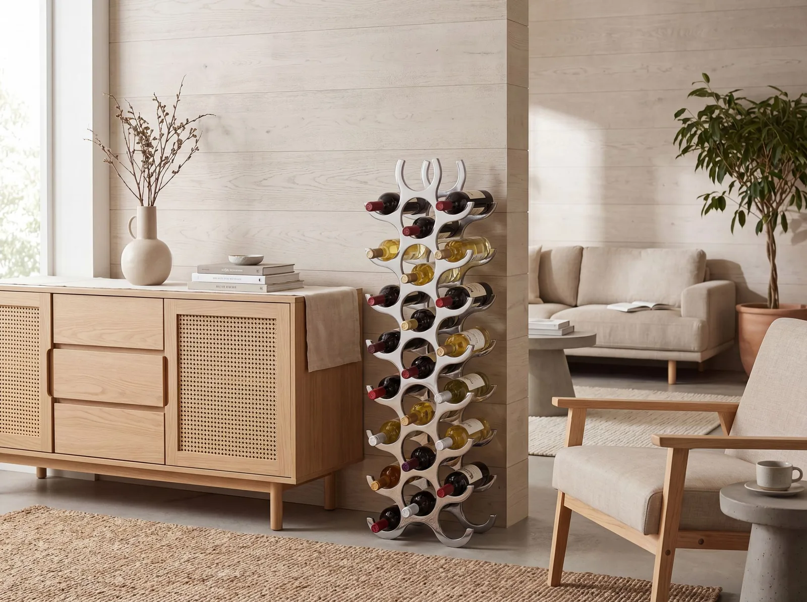 FineBuy Weinregal Design 98 cm für 27 Flaschen Aluminium Silber