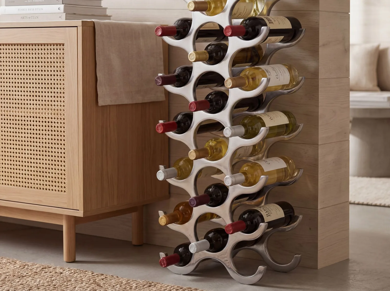 FineBuy Weinregal Design 98 cm für 27 Flaschen Aluminium Silber