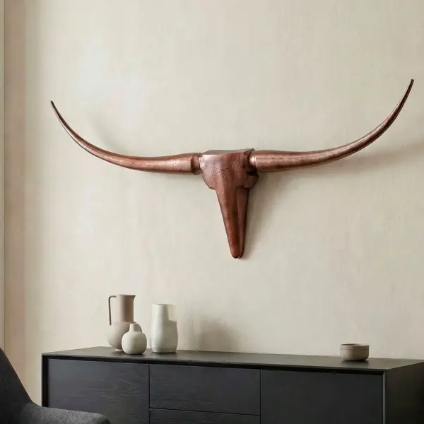 FineBuy Deko Geweih Bull M FB37860 Bronze 100 cm Aluminium Design Hörner, Wanddekoration Stierkopf Horn Modern, Wandskulptur Geweih-Jagdtrophäe Metall, Longhorn Wandschmuck Groß