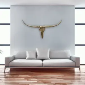 FineBuy Wanddekoration Geweih Bull L 125 cm Aluminium golden