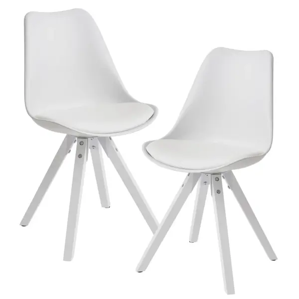 Finebuy 2er Set Retro Esszimmerstuhl mit weißen Beinen, Polsterstuhl Skandinavisch Rückenlehne, Küchenstuhl Kunstleder gepolstert