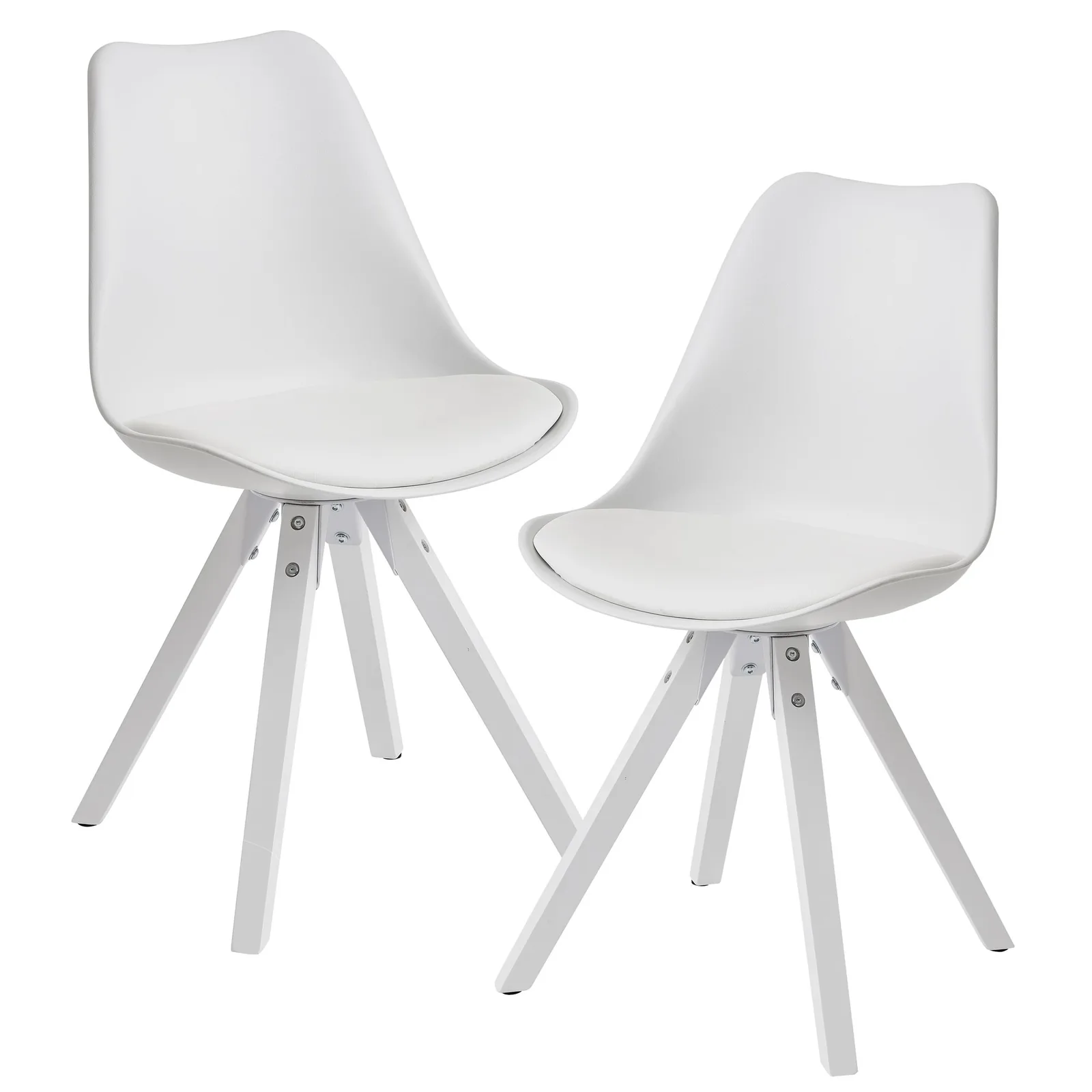 Finebuy 2er Set Retro Esszimmerstuhl mit weißen Beinen, Polsterstuhl Skandinavisch Rückenlehne, Küchenstuhl Kunstleder gepolstert
