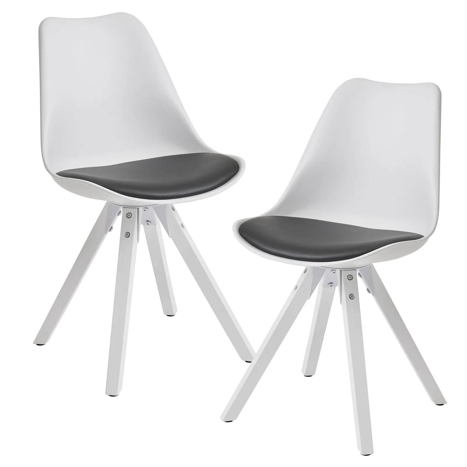 Finebuy 2er Set Retro Esszimmerstuhl mit weißen Beinen, Polsterstuhl Skandinavisch Rückenlehne, Küchenstuhl Kunstleder gepolstert