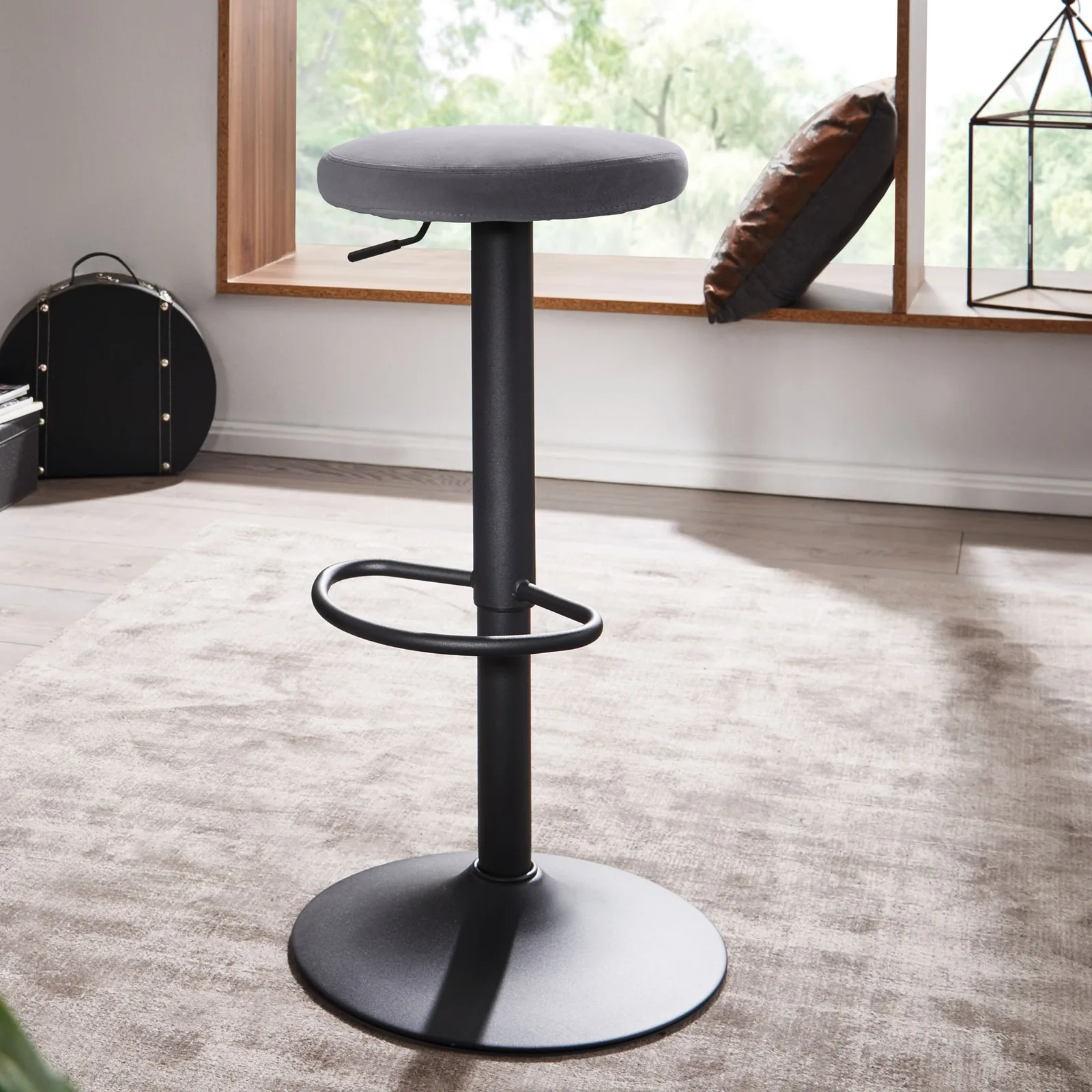 FineBuy Barhocker Samt Hocker ohne Lehne 58 - 79 cm, Küchenhocker Stoff / Metall 100kg, Design Barstuhl Tresenhocker Drehbar Bistrohocker