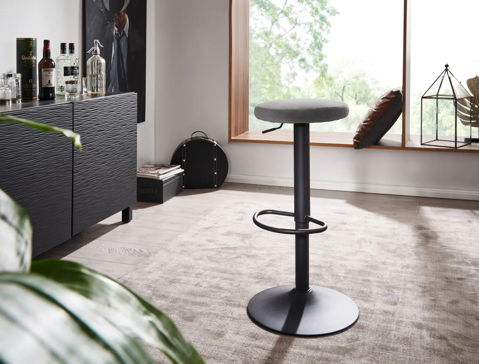 FineBuy Barhocker Samt Hocker ohne Lehne 58 - 79 cm, Küchenhocker Stoff / Metall 100kg, Design Barstuhl Tresenhocker Drehbar Bistrohocker