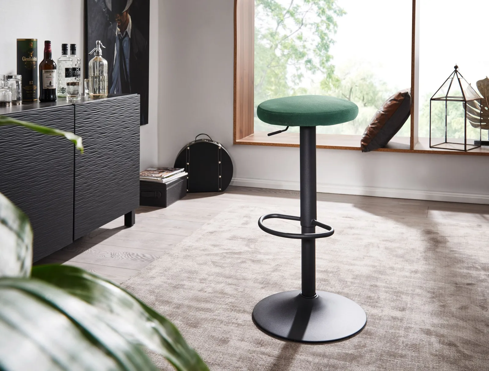 FineBuy Barhocker Samt Hocker ohne Lehne 58 - 79 cm, Küchenhocker Stoff / Metall 100kg, Design Barstuhl Tresenhocker Drehbar Bistrohocker