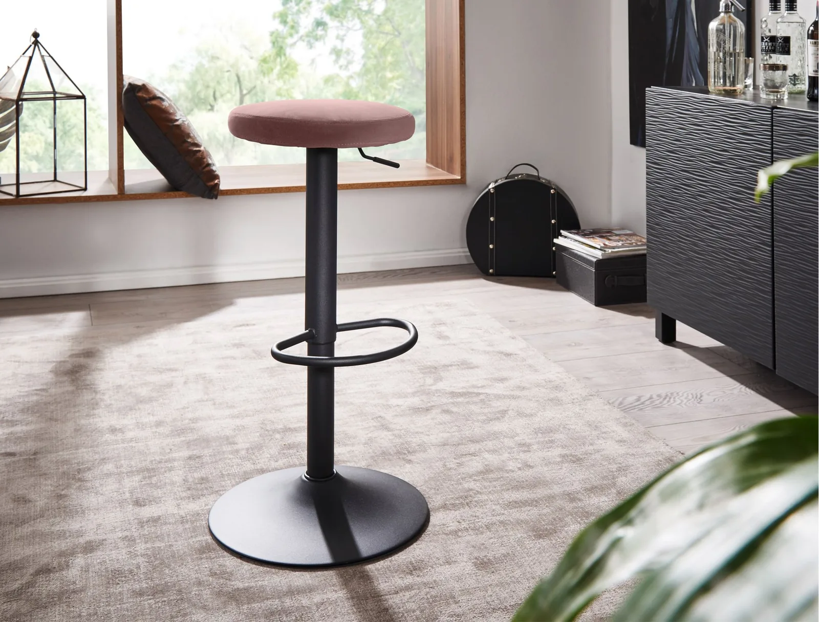 FineBuy Barhocker Samt Hocker ohne Lehne 58 - 79 cm, Küchenhocker Stoff / Metall 100kg, Design Barstuhl Tresenhocker Drehbar Bistrohocker