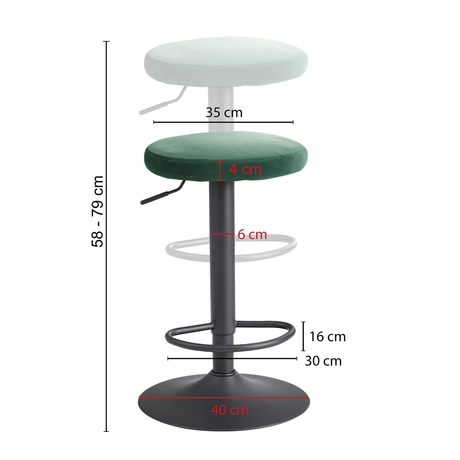 FineBuy Barhocker Samt Hocker ohne Lehne 58 - 79 cm, Küchenhocker Stoff / Metall 100kg, Design Barstuhl Tresenhocker Drehbar Bistrohocker