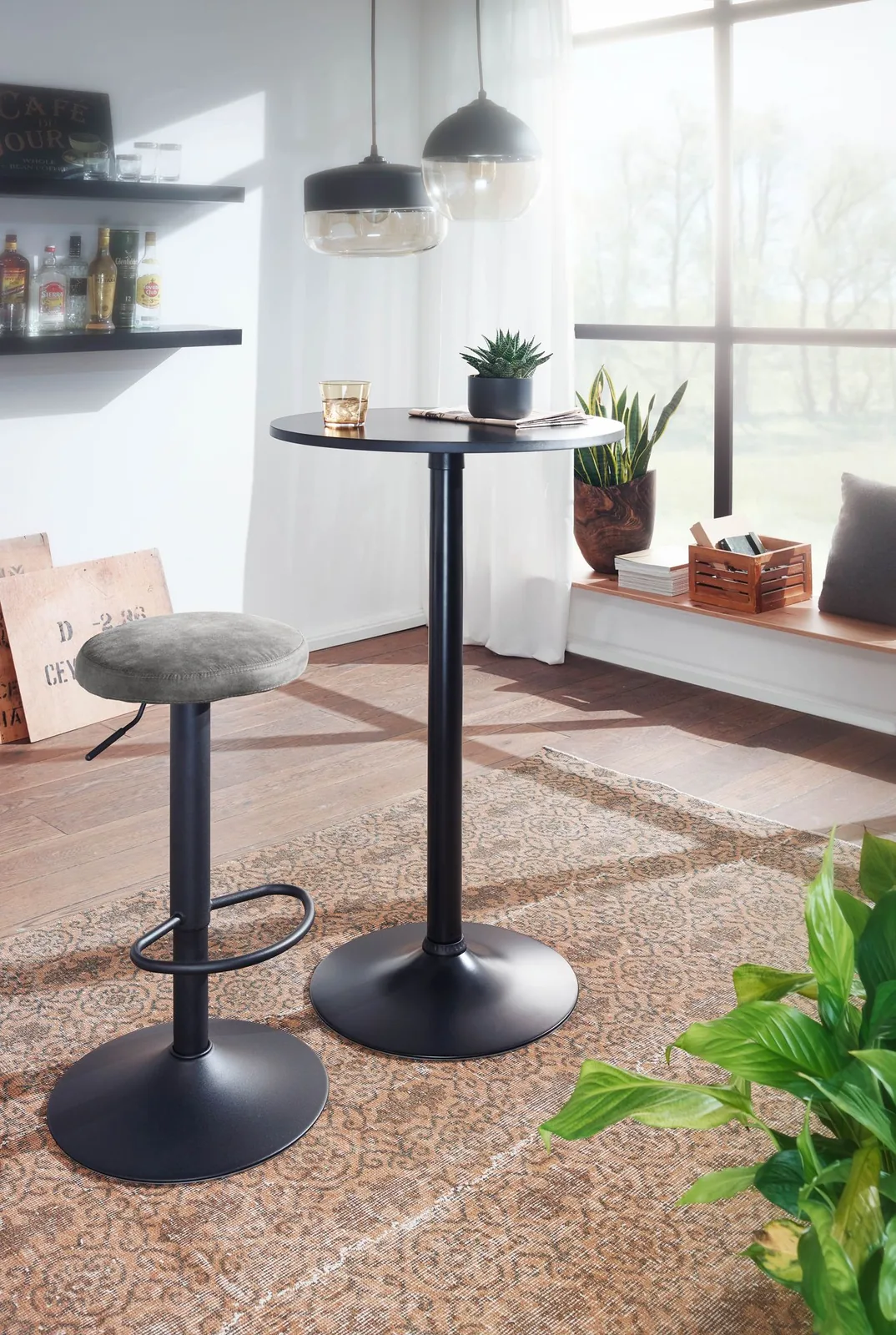 FineBuy Barhocker Wildlederoptik Hocker ohne Lehne 58 - 79 cm, Küchenhocker Stoff / Metall 100kg, Design Barstuhl Tresenhocker Drehbar Bistrohocker