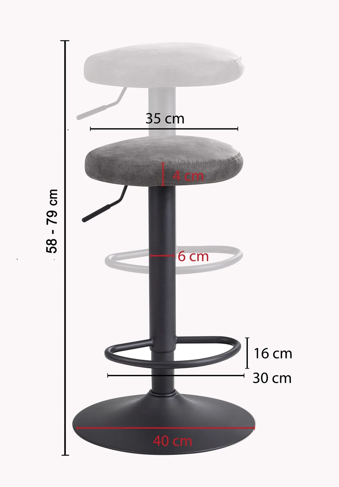 FineBuy Barhocker Wildlederoptik Hocker ohne Lehne 58 - 79 cm, Küchenhocker Stoff / Metall 100kg, Design Barstuhl Tresenhocker Drehbar Bistrohocker