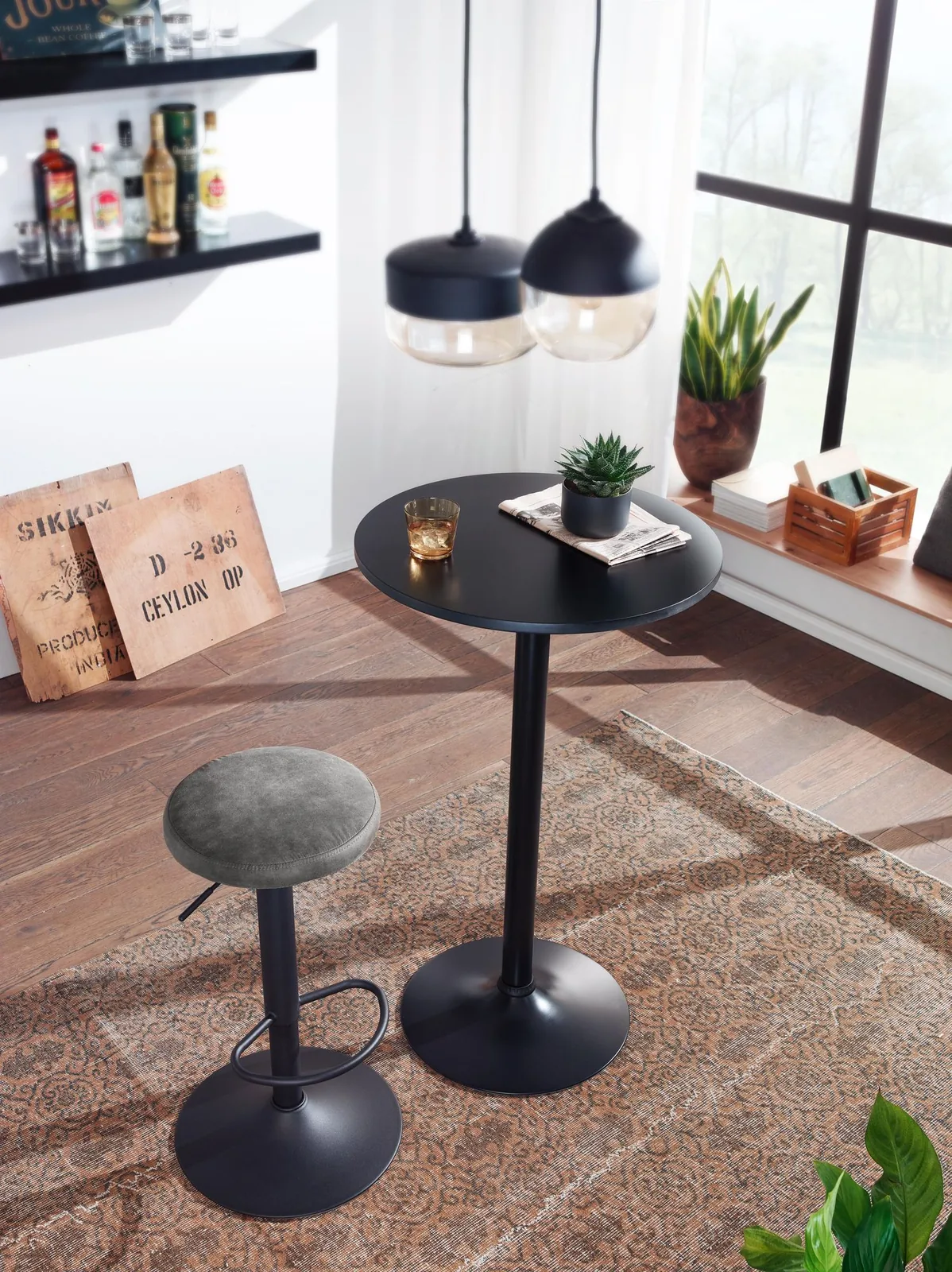 FineBuy Barhocker Wildlederoptik Hocker ohne Lehne 58 - 79 cm, Küchenhocker Stoff / Metall 100kg, Design Barstuhl Tresenhocker Drehbar Bistrohocker