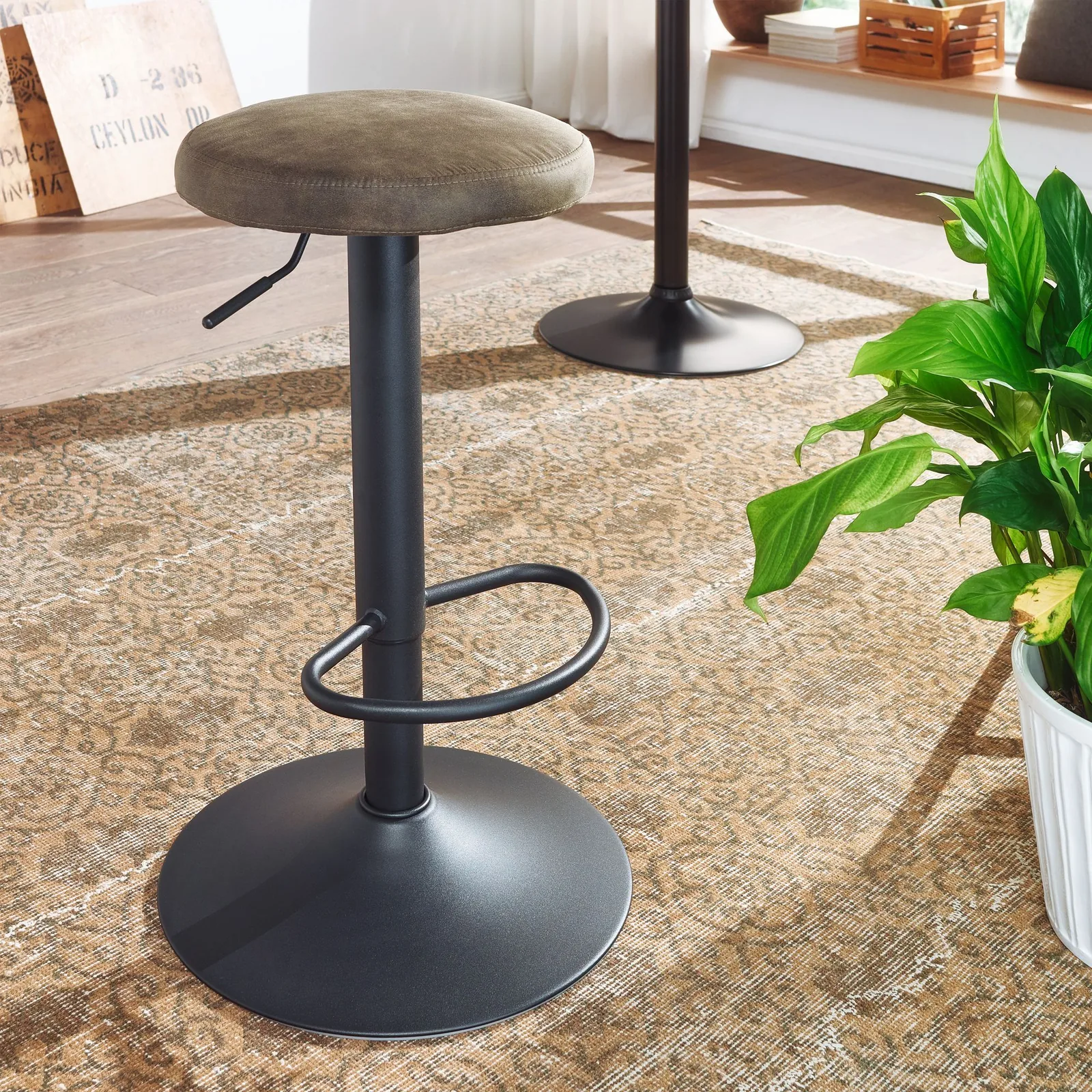 FineBuy Barhocker Wildlederoptik Hocker ohne Lehne 58 - 79 cm, Küchenhocker Stoff / Metall 100kg, Design Barstuhl Tresenhocker Drehbar Bistrohocker