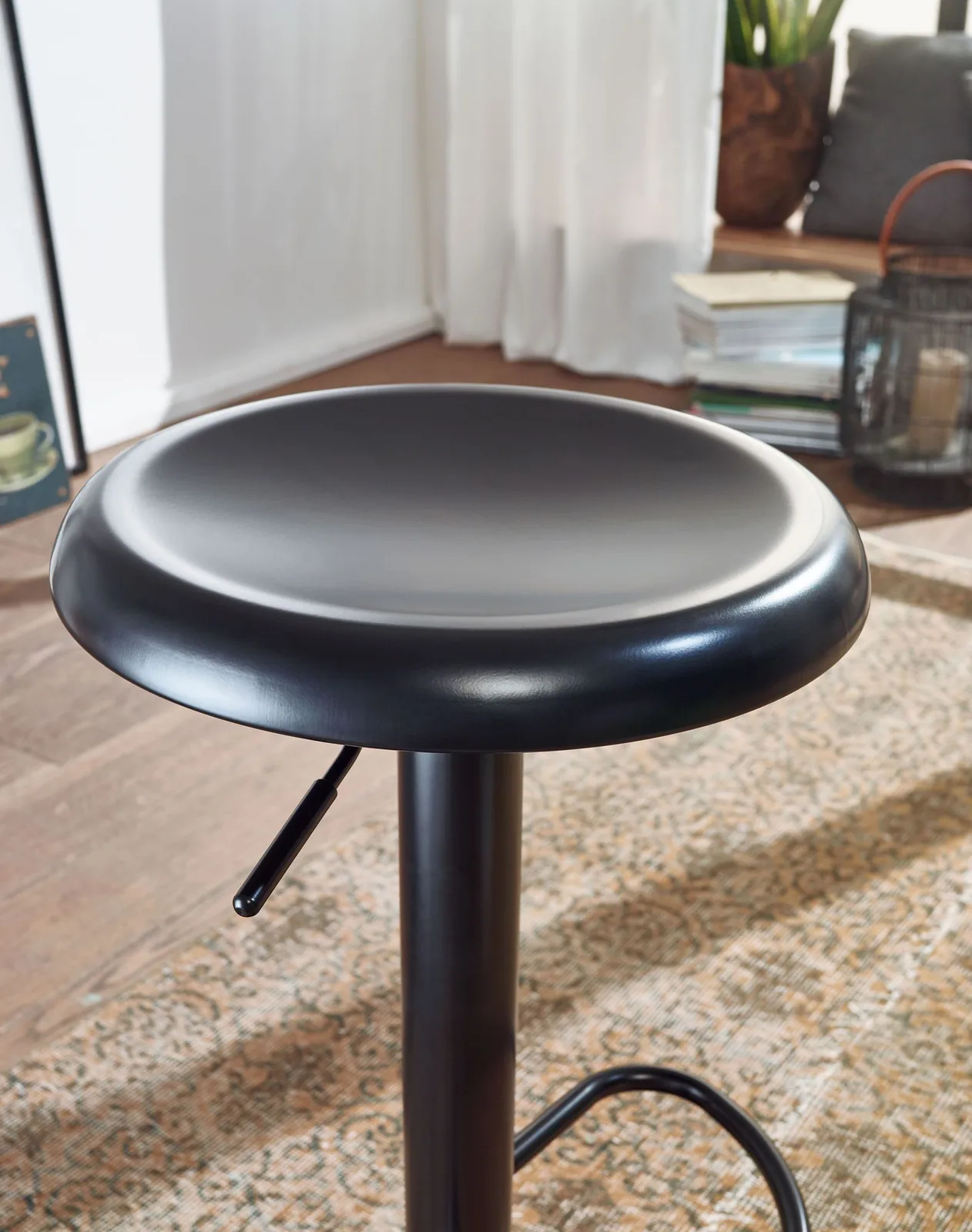 FineBuy Barhocker Schwarz Hocker ohne Lehne 58 - 79 cm Barstuhl, Küchenhocker Metall 100kg, Design Tresenhocker Drehbar Bistrohocker