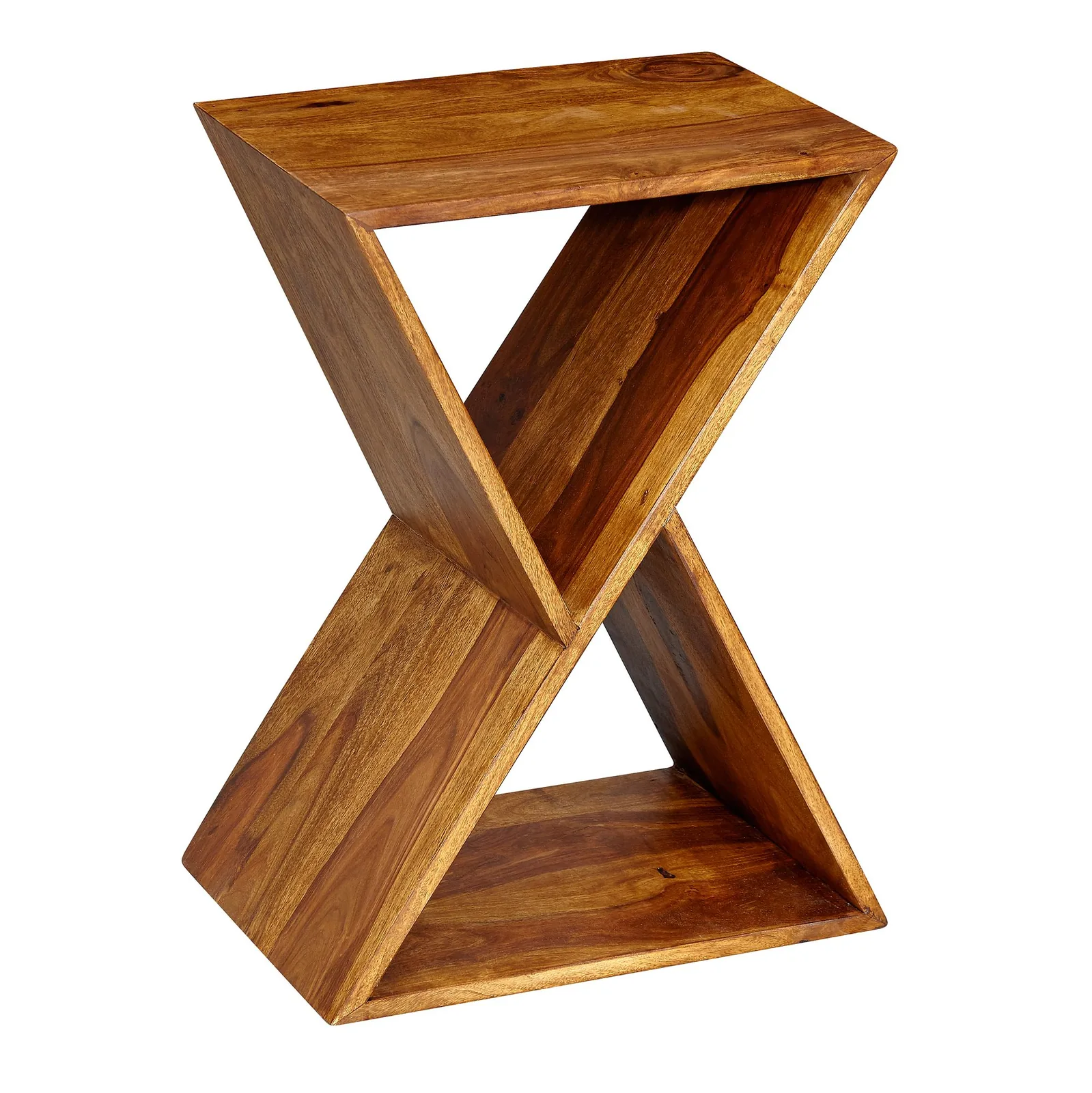 FineBuy Beistelltisch X-Form 43x60x30 cm Sheesham Massivholz Anstelltisch, Tisch Wohnzimmer Massiv, Kleiner Wohnzimmertisch Echtholz, Sofatisch mit Ablagen