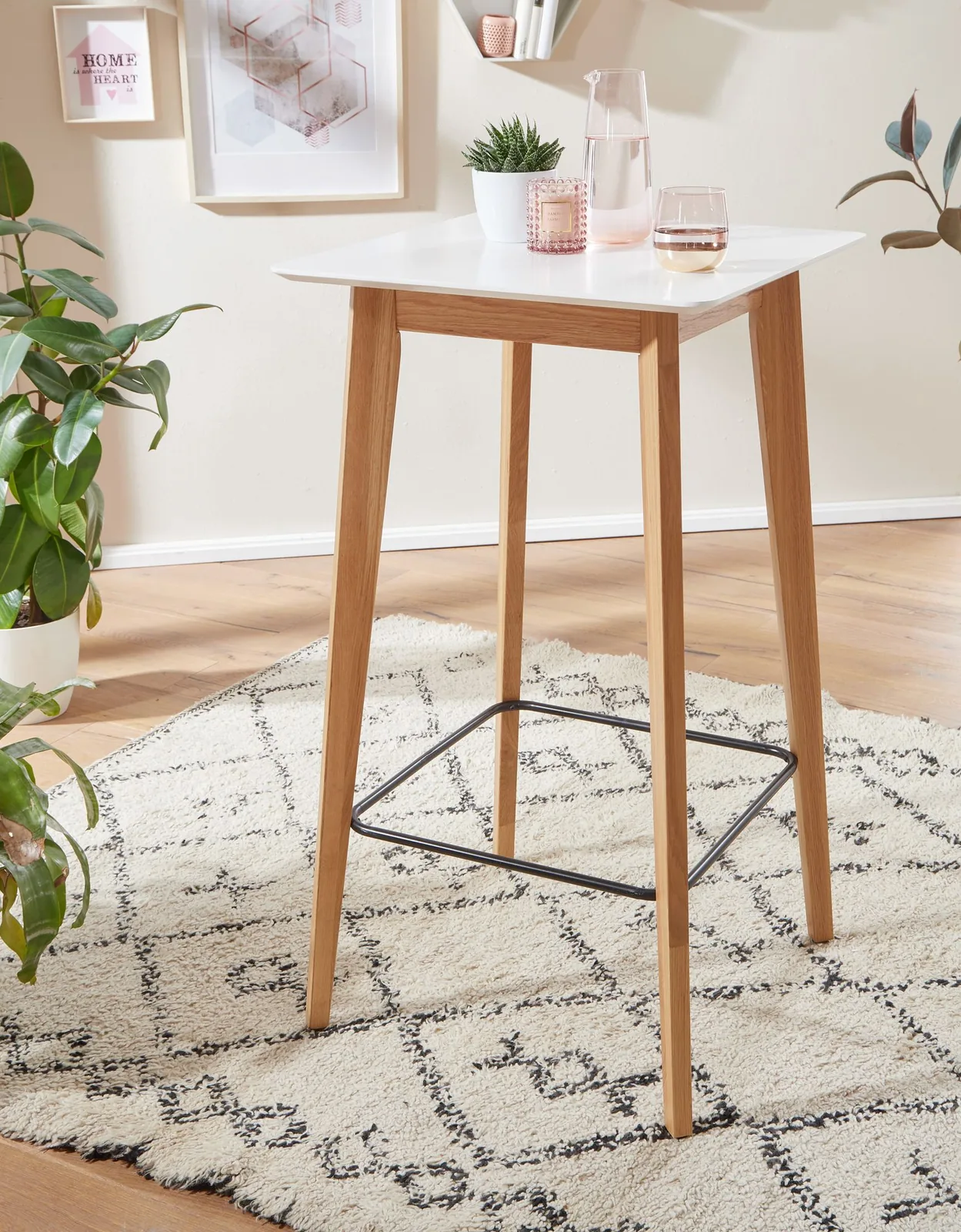 FineBuy Stehtisch 60x110x60 cm Weiß, Bartisch für 4 Personen, Moderner Tisch für Bar, Design Partytisch Holz, Hochtisch Eiche Skandinavisch